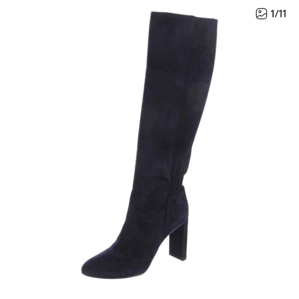 Christian Dior Suede Knee High Boots Blue 39.5 US 9.5 Block Heel CD Logo Zip - Picture 12 of 12